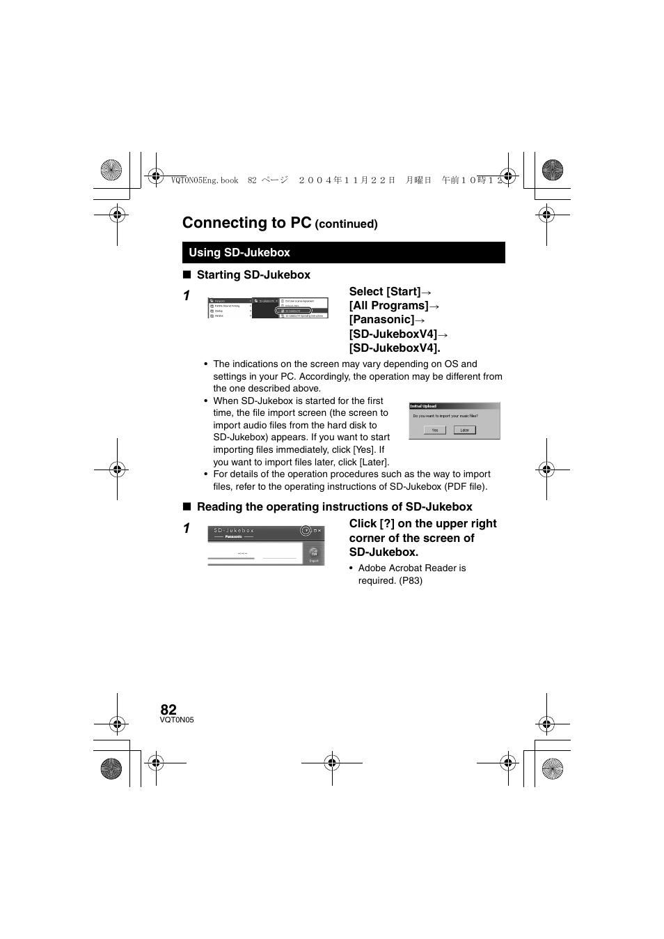 Connecting to pc | Panasonic D-SNAP SV-AS30 User Manual | Page 82 / 104