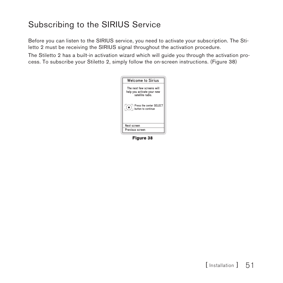 Subscribing to the sirius service | Panasonic SIRIUS STILETTO 2 User Manual | Page 50 / 63