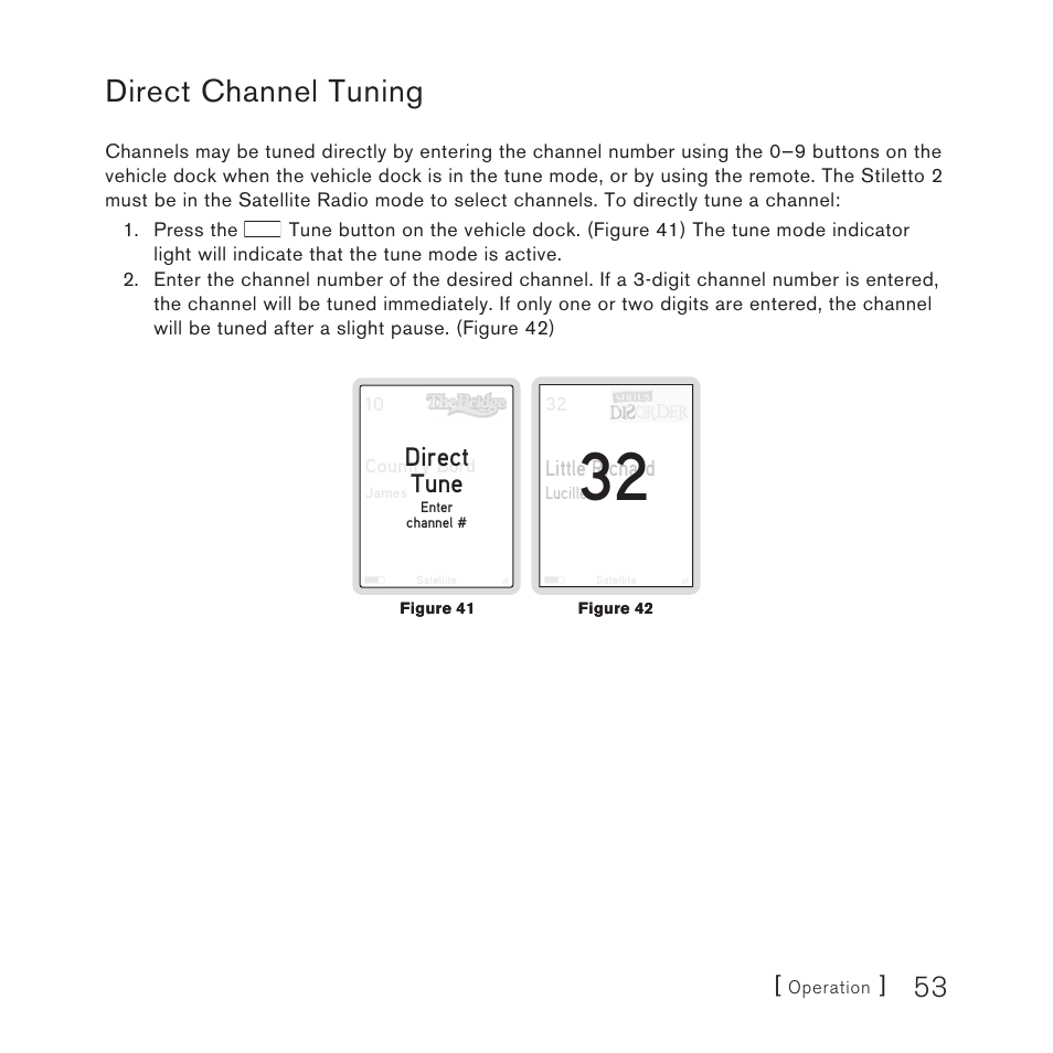 Direct channel tuning, Direct tune | Panasonic SIRIUS STILETTO 2 User Manual | Page 52 / 63