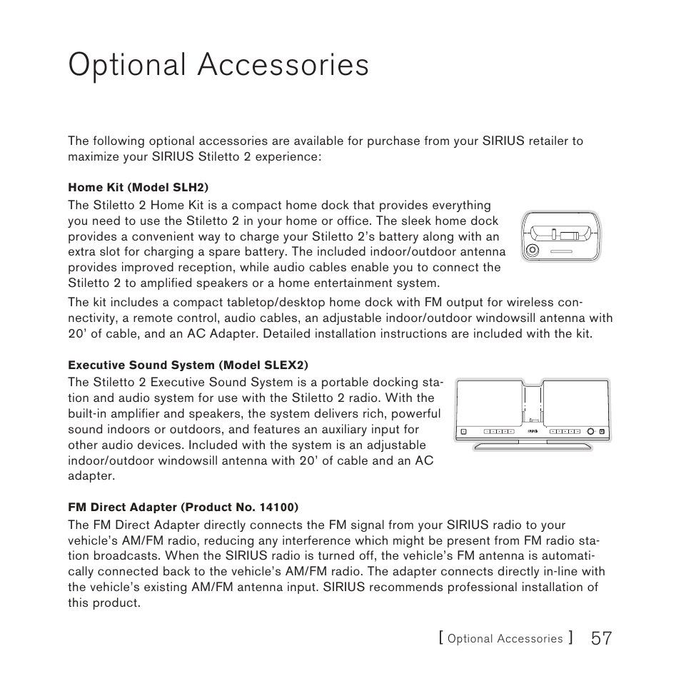 Optional accessories | Panasonic SIRIUS STILETTO 2 User Manual | Page 56 / 63