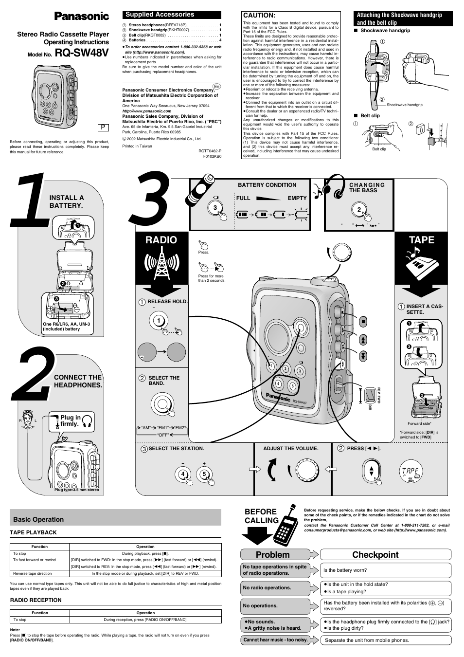 Panasonic RQ-SW48V User Manual | 2 pages