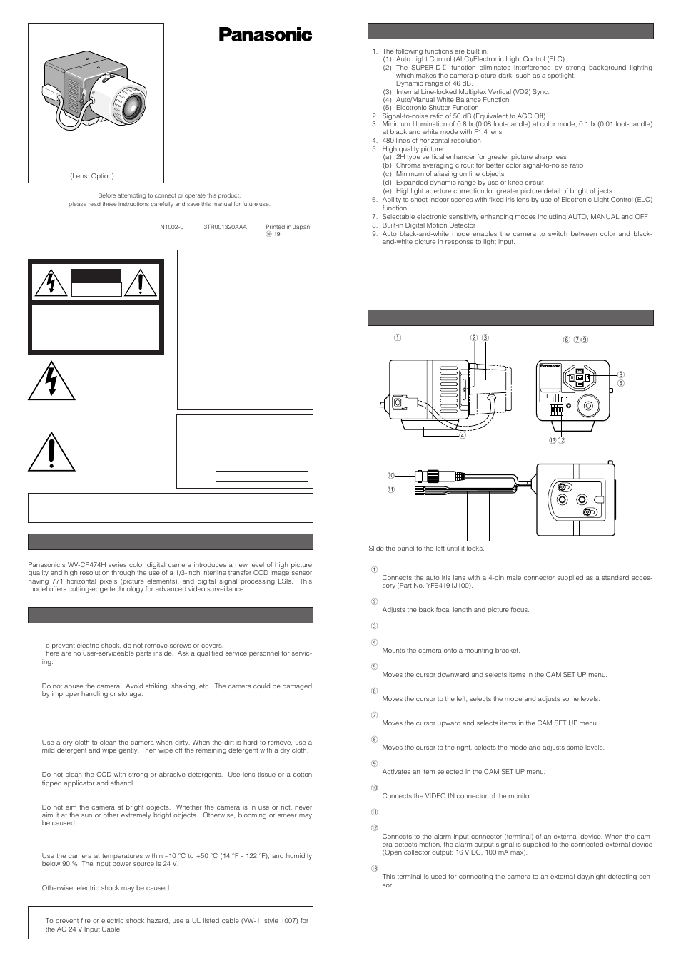 Panasonic WV-CP474H User Manual | 6 pages