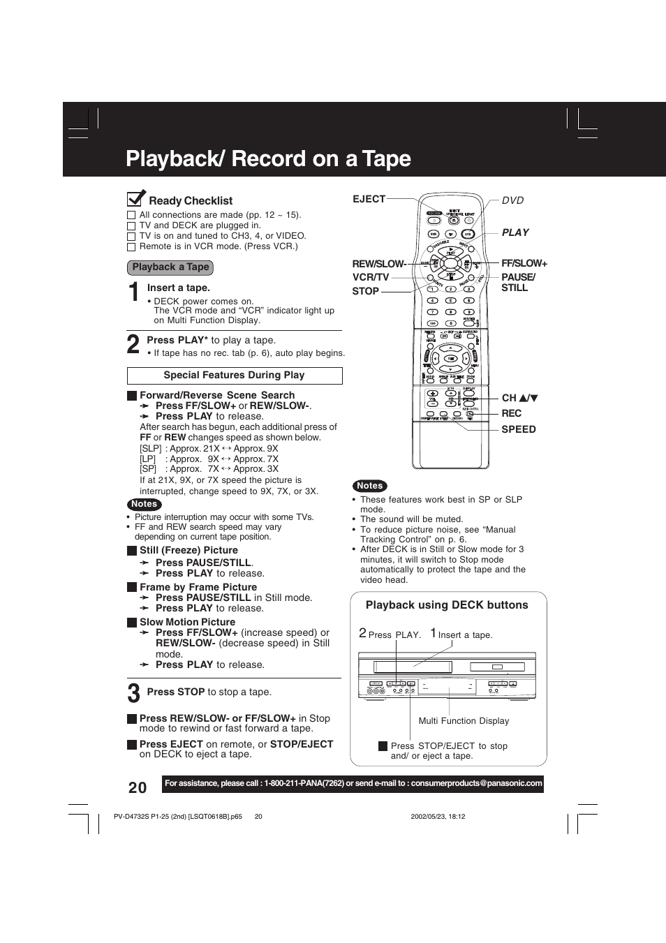 Playback/ record on a tape | Panasonic PV-D4732 User Manual | Page 20 / 60