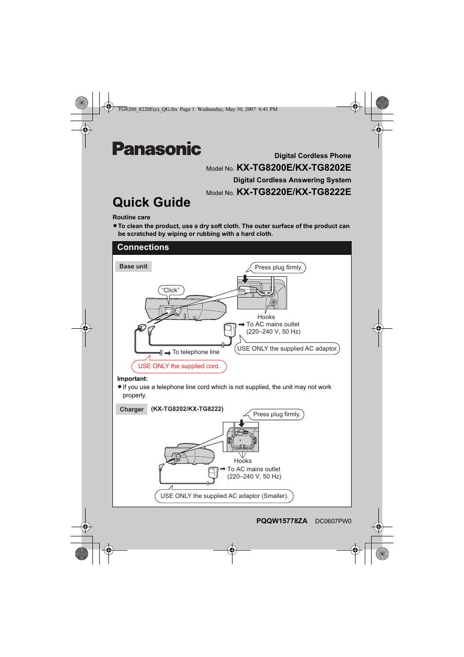 Panasonic KX-TG8200E/KX-TG8202E User Manual | 10 pages