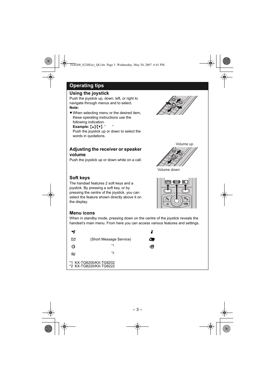 Operating tips | Panasonic KX-TG8200E/KX-TG8202E User Manual | Page 3 / 10