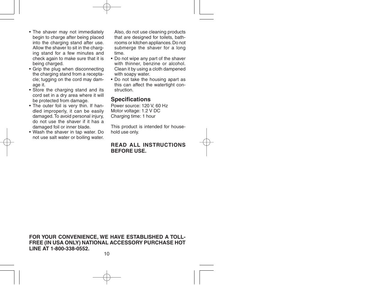 Specifications | Panasonic ES2219 User Manual | Page 7 / 15
