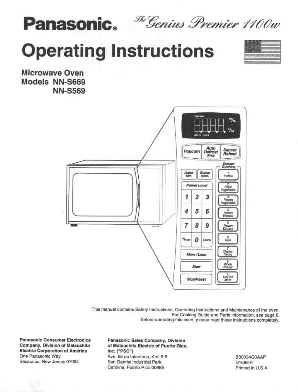 Panasonic THE GENIUS PREMIER NN-S569 User Manual | 20 pages
