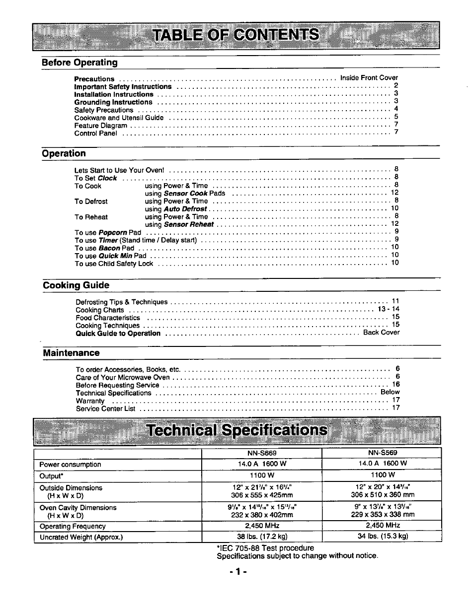 Panasonic THE GENIUS PREMIER NN-S569 User Manual | Page 3 / 20