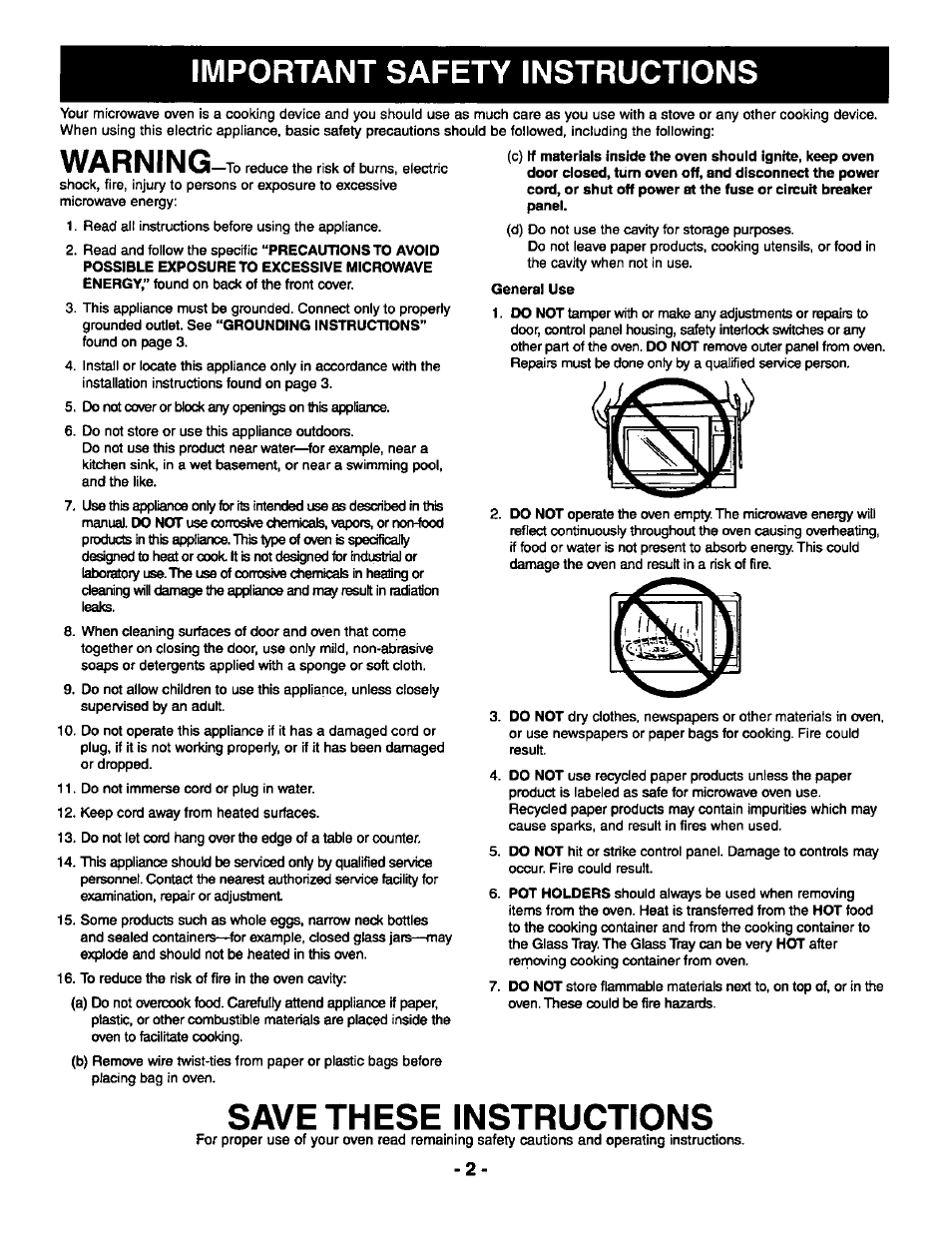 Important safety instructions, Save these instructions | Panasonic THE GENIUS PREMIER NN-S569 User Manual | Page 4 / 20