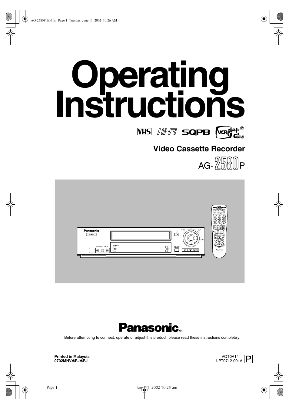 Panasonic AG-2580P User Manual | 16 pages