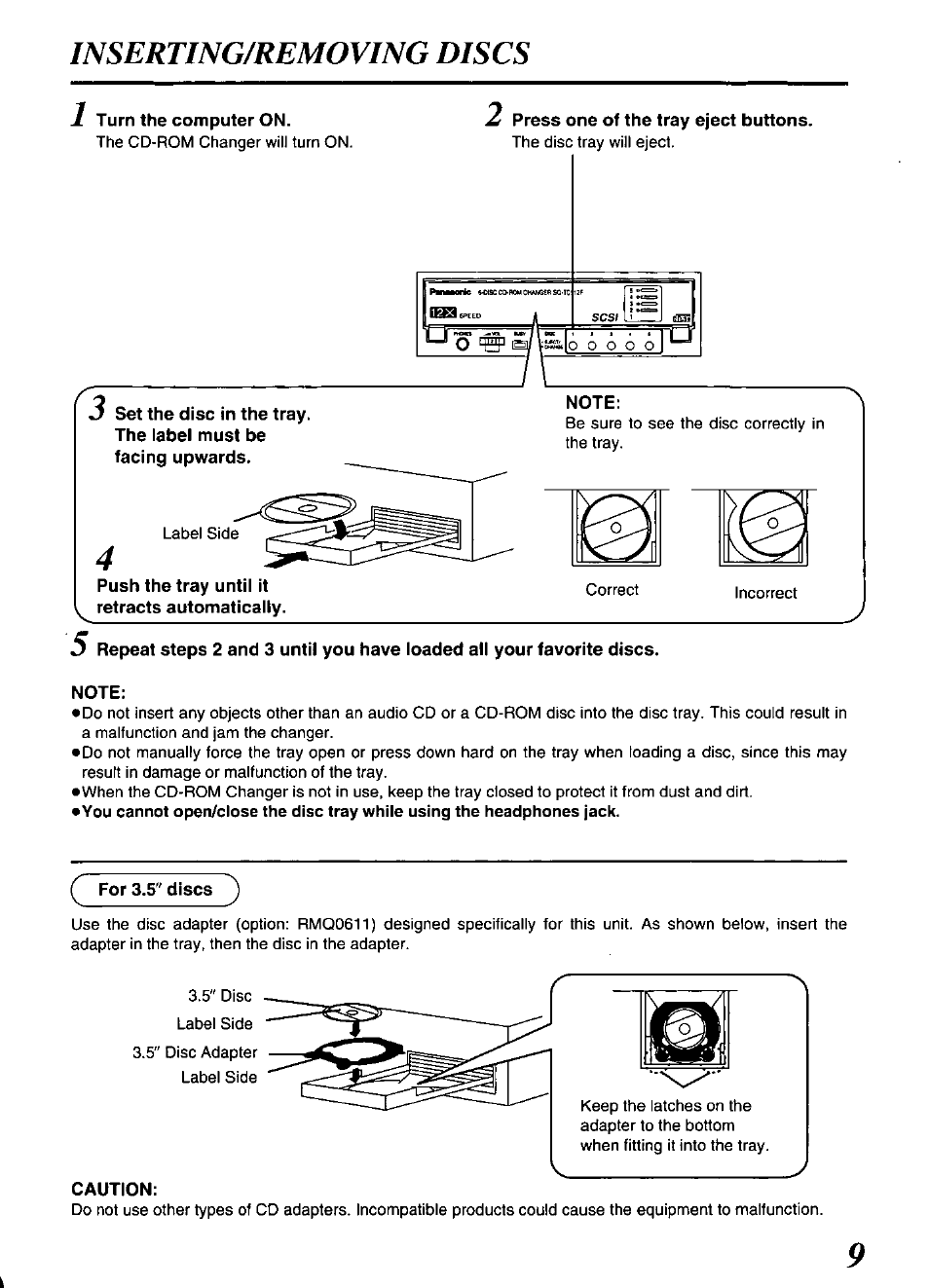 Inserting/removing discs | Panasonic SQ-TC512F User Manual | Page 9 / 12