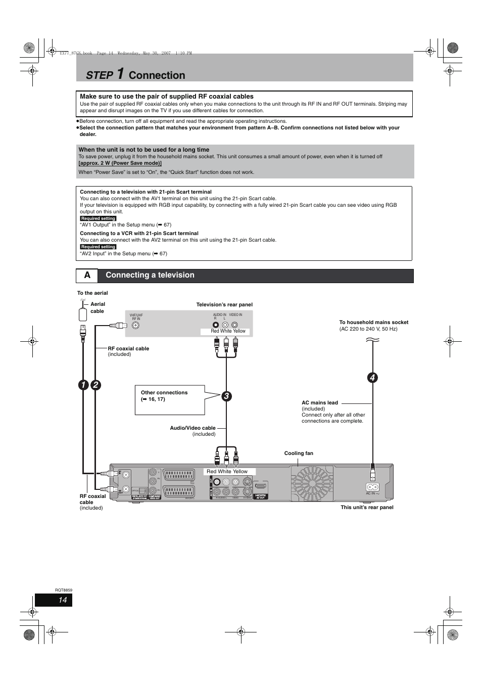 Step, Connection, Connecting a television | Panasonic DMR-EX77 User Manual | Page 14 / 88