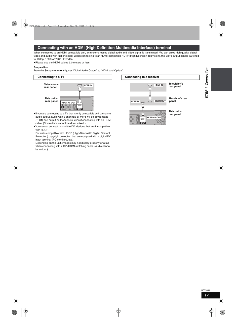 Ste p 1 c onne c tion | Panasonic DMR-EX77 User Manual | Page 17 / 88