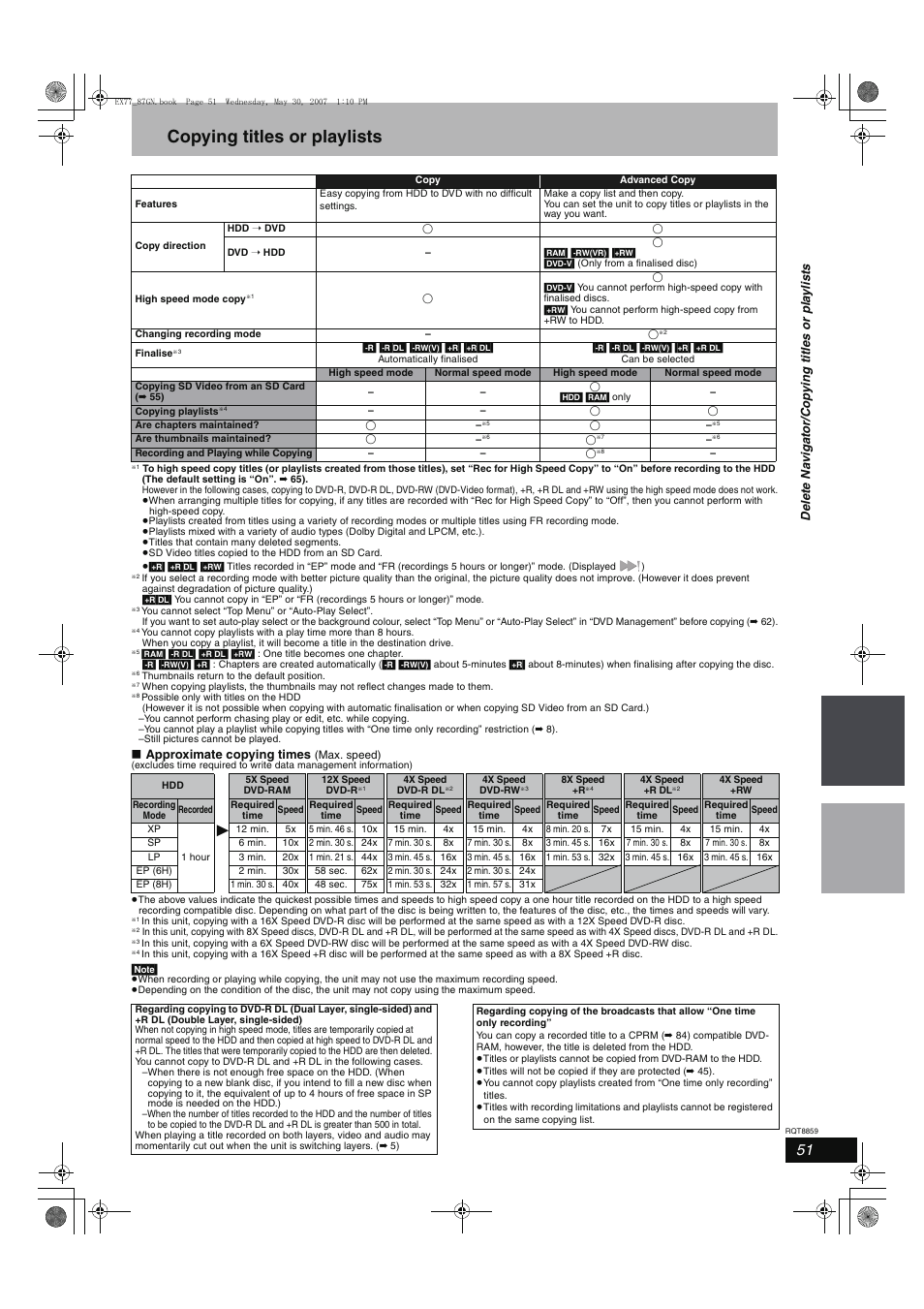 Copying titles or playlists | Panasonic DMR-EX77 User Manual | Page 51 / 88