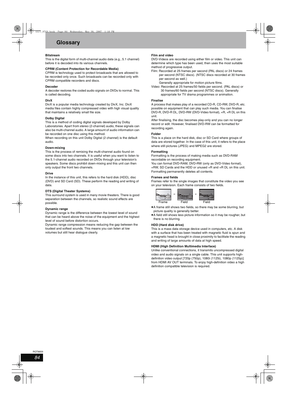 Glossary | Panasonic DMR-EX77 User Manual | Page 84 / 88