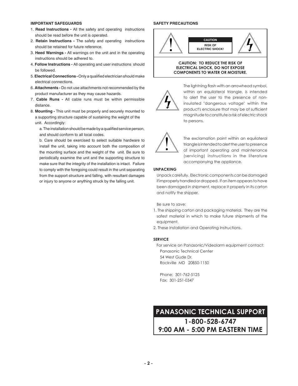 Panasonic technical support | Panasonic Pod9cw User Manual | Page 2 / 8