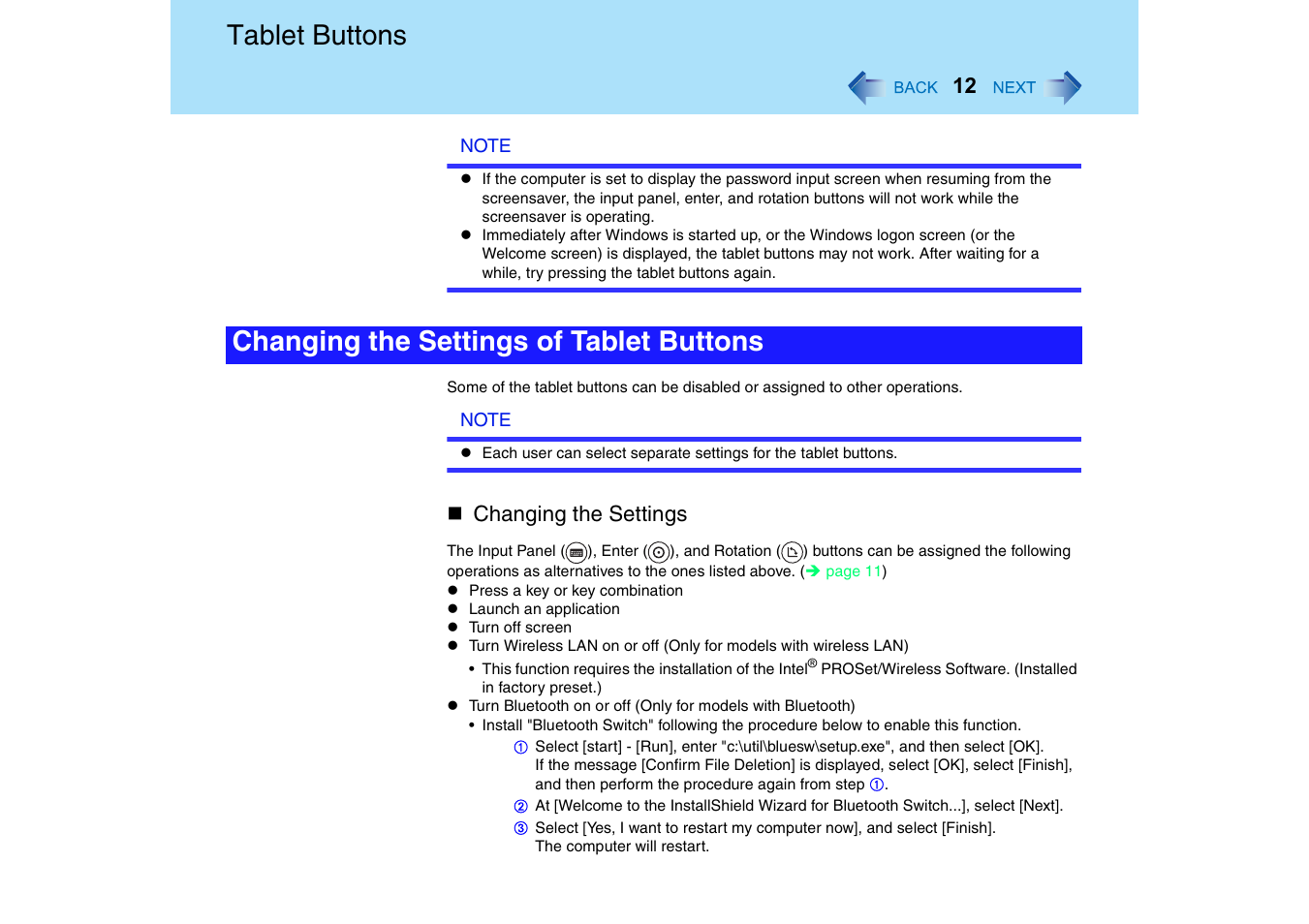 Tablet buttons, Changing the settings of tablet buttons | Panasonic CF-18 User Manual | Page 12 / 130