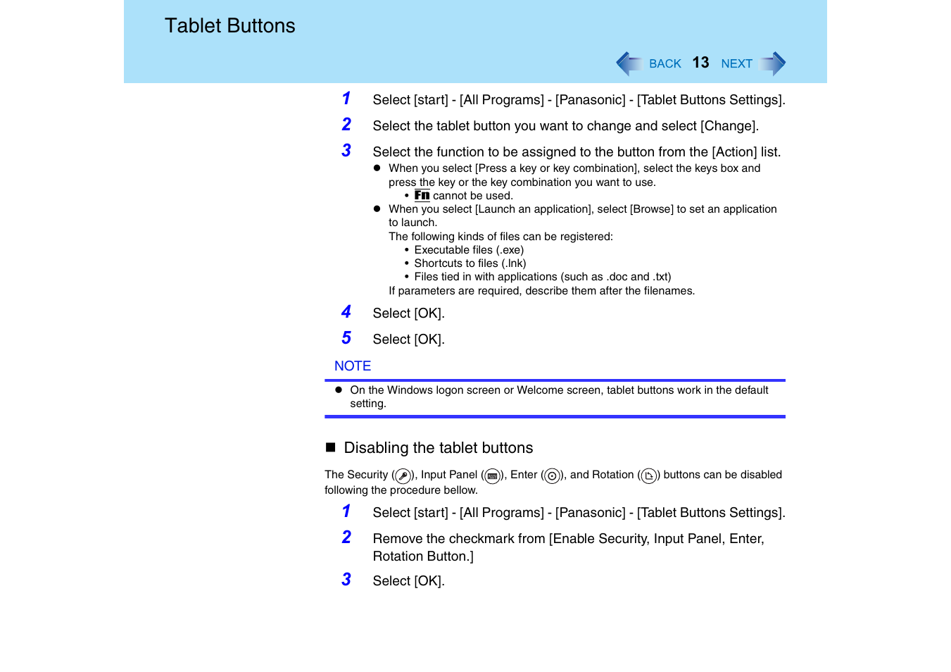 Tablet buttons | Panasonic CF-18 User Manual | Page 13 / 130