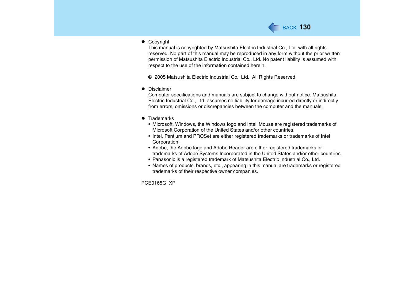 Panasonic CF-18 User Manual | Page 130 / 130