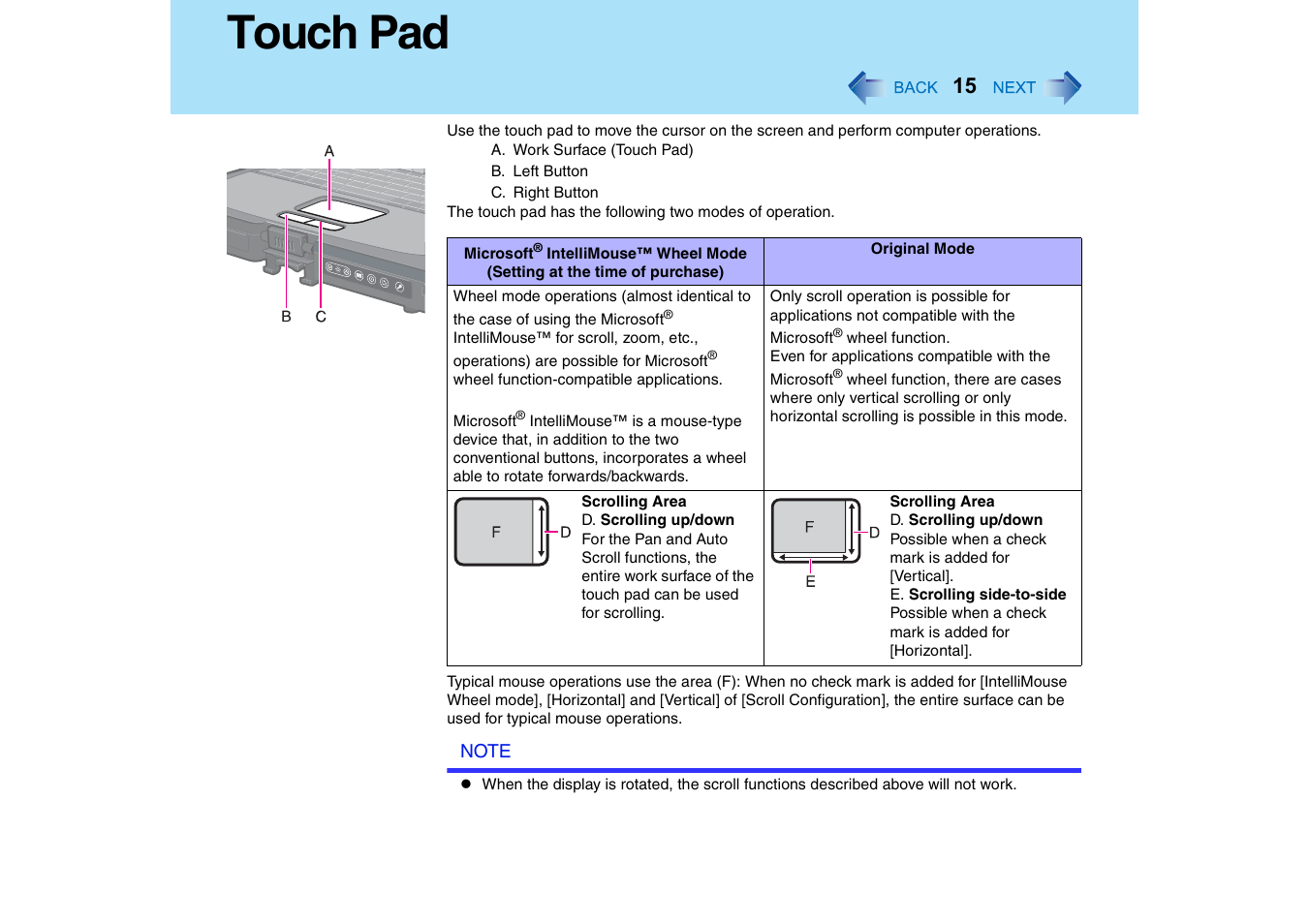 Touch pad | Panasonic CF-18 User Manual | Page 15 / 130