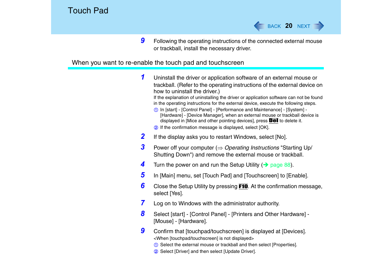 Touch pad | Panasonic CF-18 User Manual | Page 20 / 130