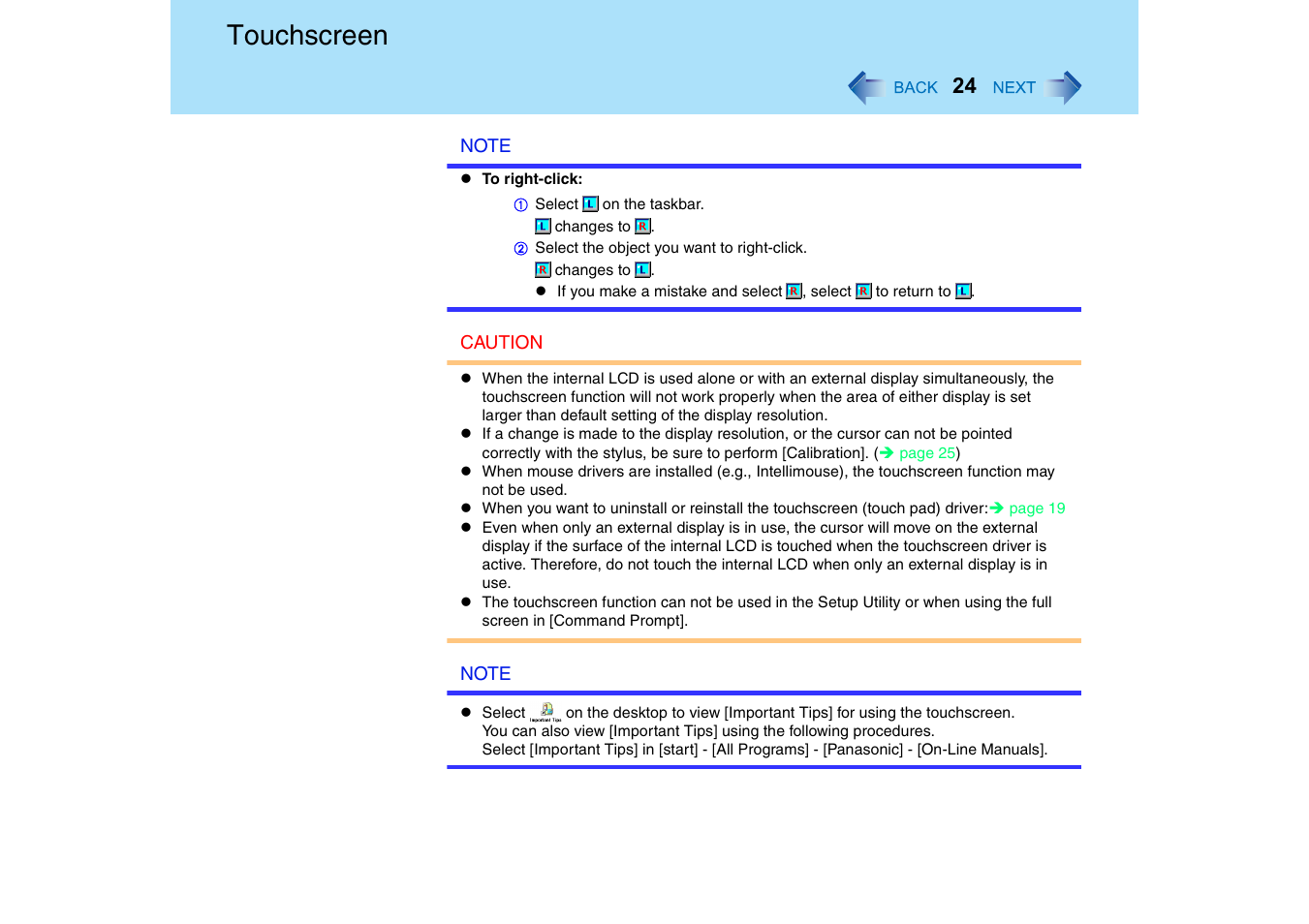 Touchscreen | Panasonic CF-18 User Manual | Page 24 / 130