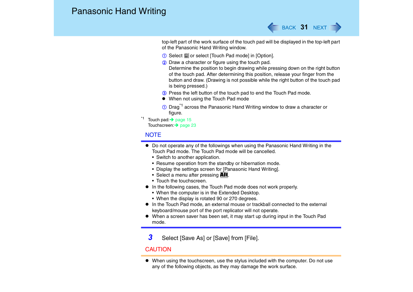 Panasonic hand writing | Panasonic CF-18 User Manual | Page 31 / 130