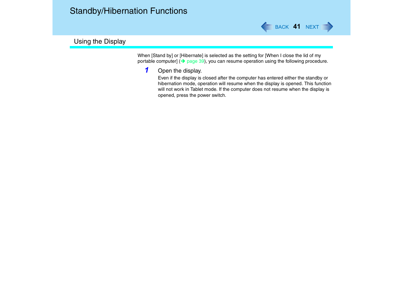 Standby/hibernation functions | Panasonic CF-18 User Manual | Page 41 / 130