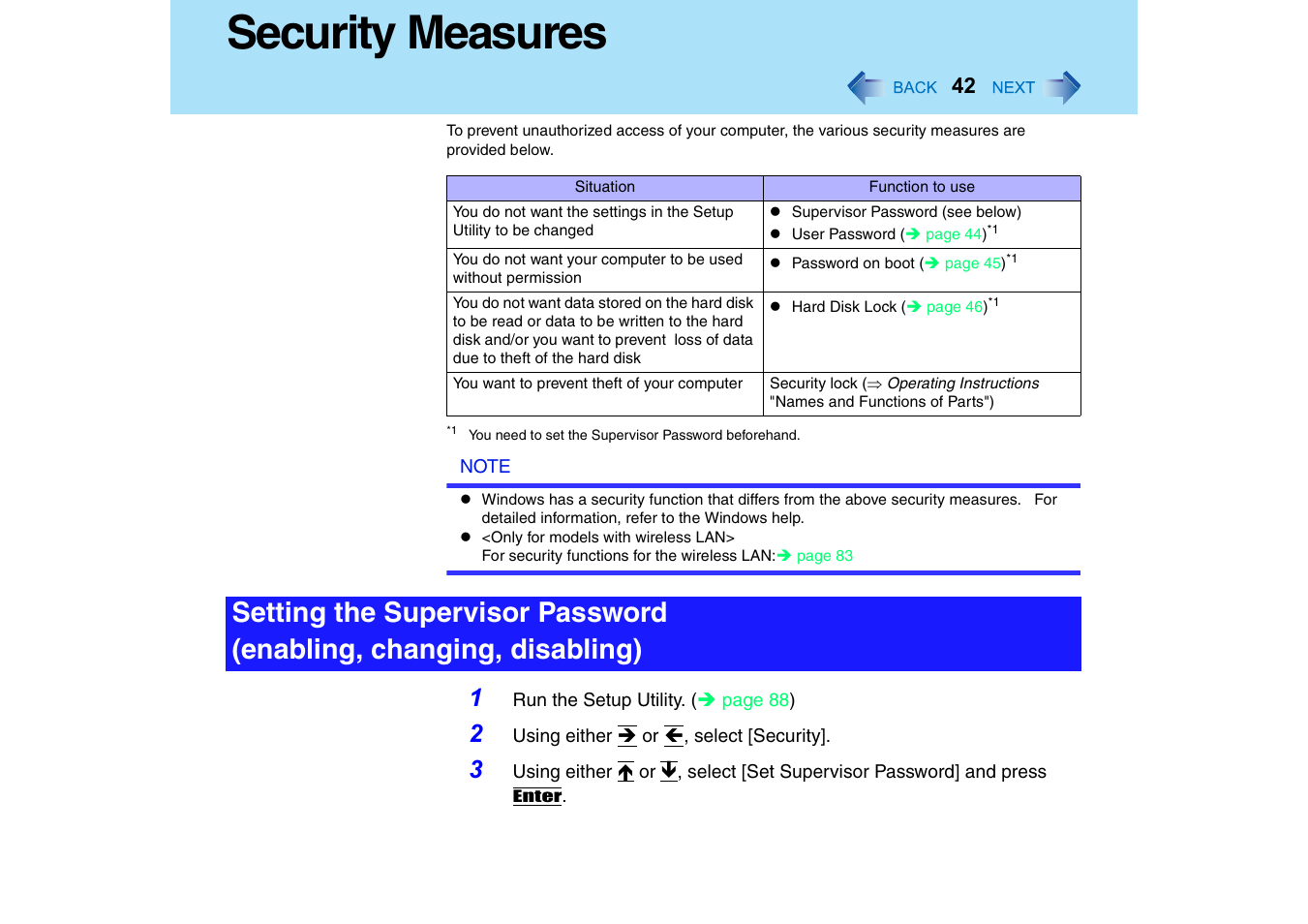 Security measures | Panasonic CF-18 User Manual | Page 42 / 130