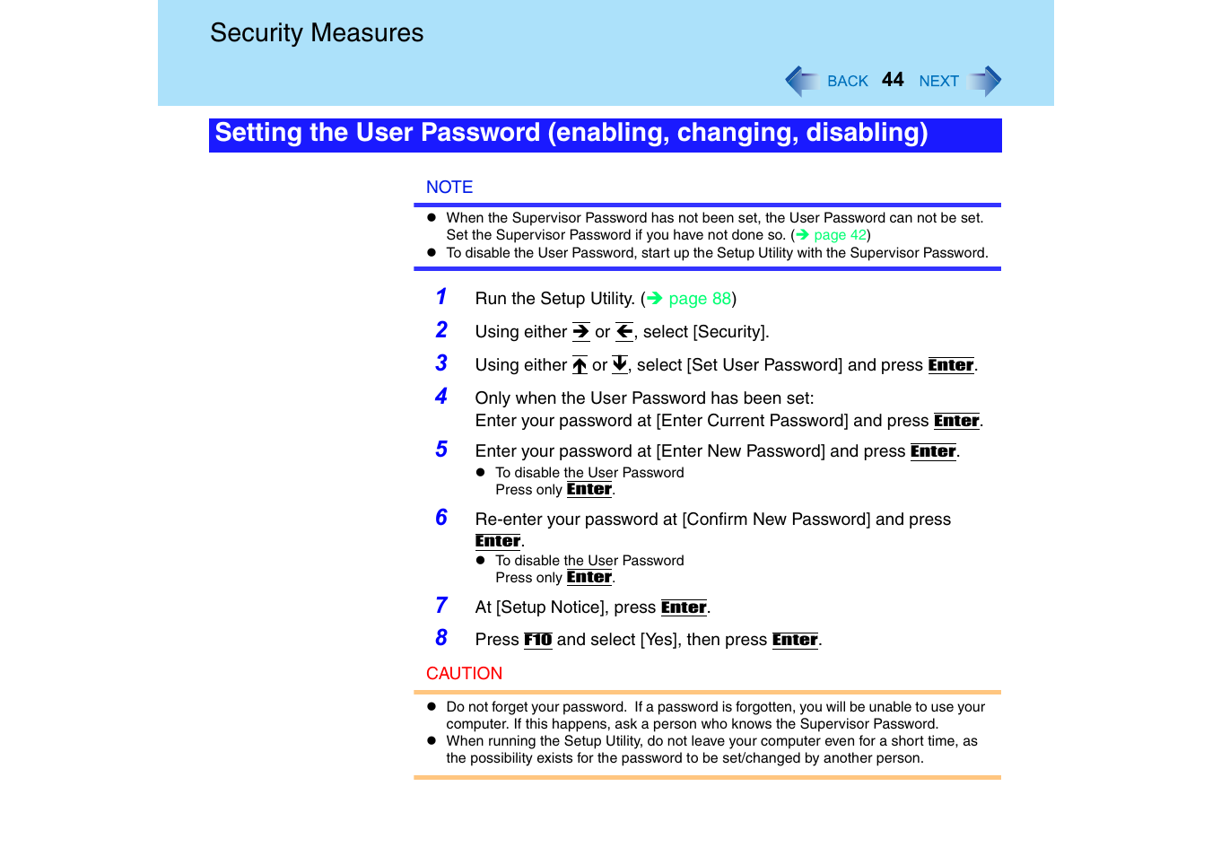 Security measures | Panasonic CF-18 User Manual | Page 44 / 130