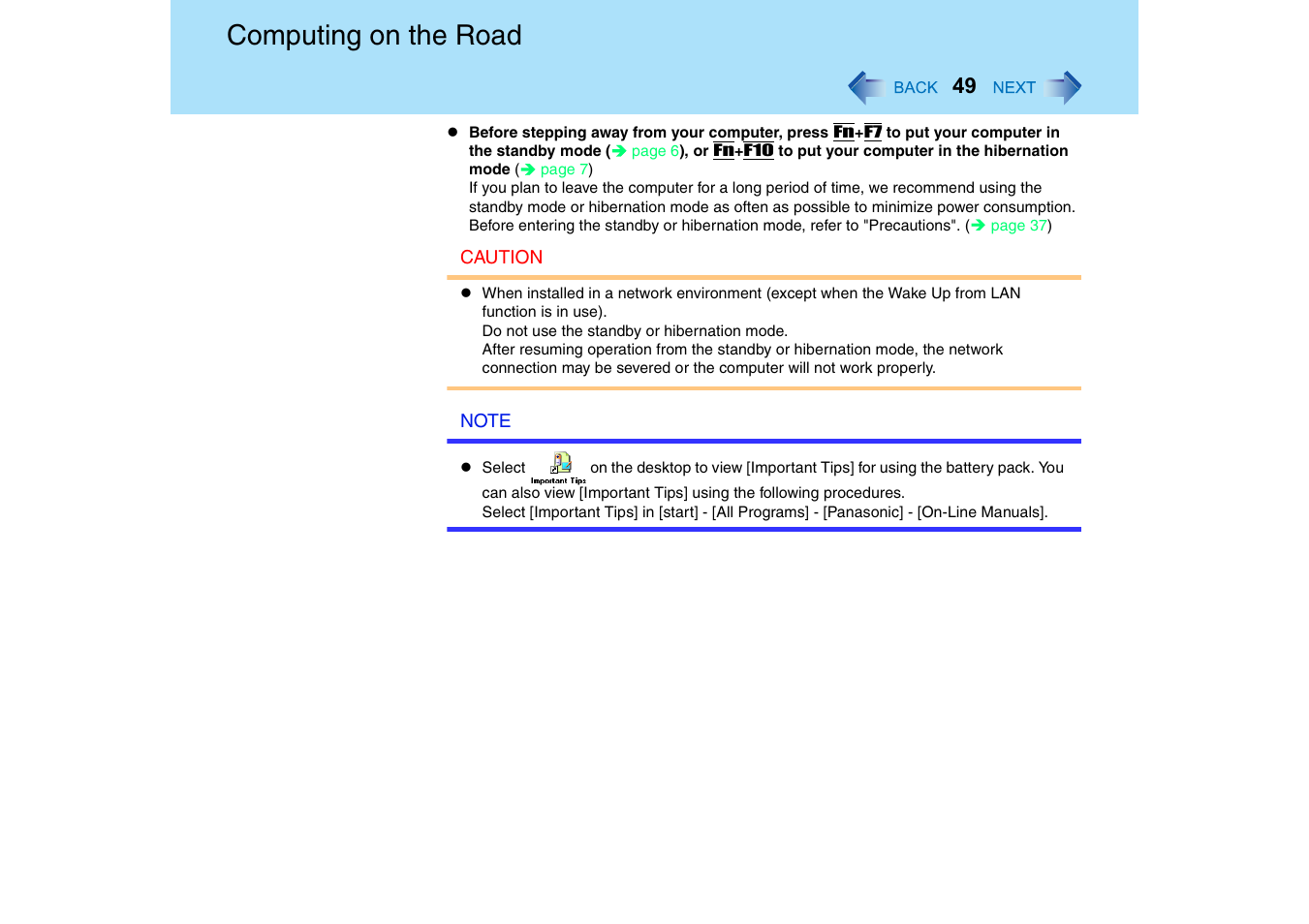 Computing on the road | Panasonic CF-18 User Manual | Page 49 / 130