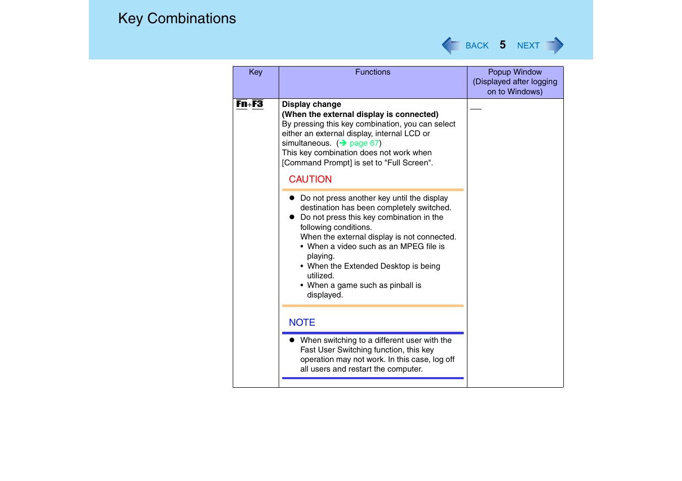 Key combinations | Panasonic CF-18 User Manual | Page 5 / 130
