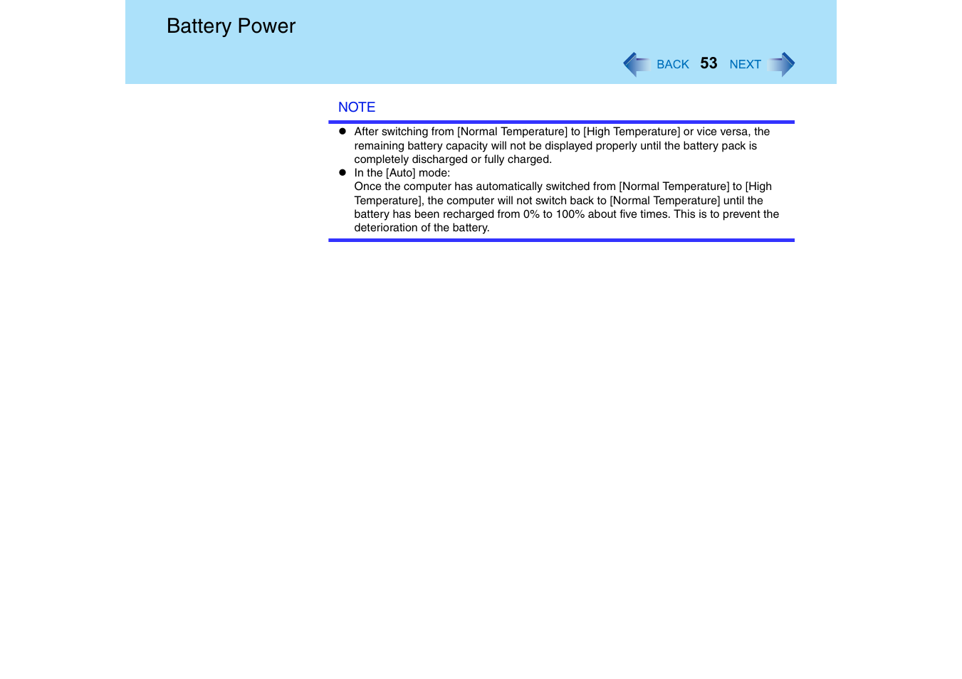 Battery power | Panasonic CF-18 User Manual | Page 53 / 130