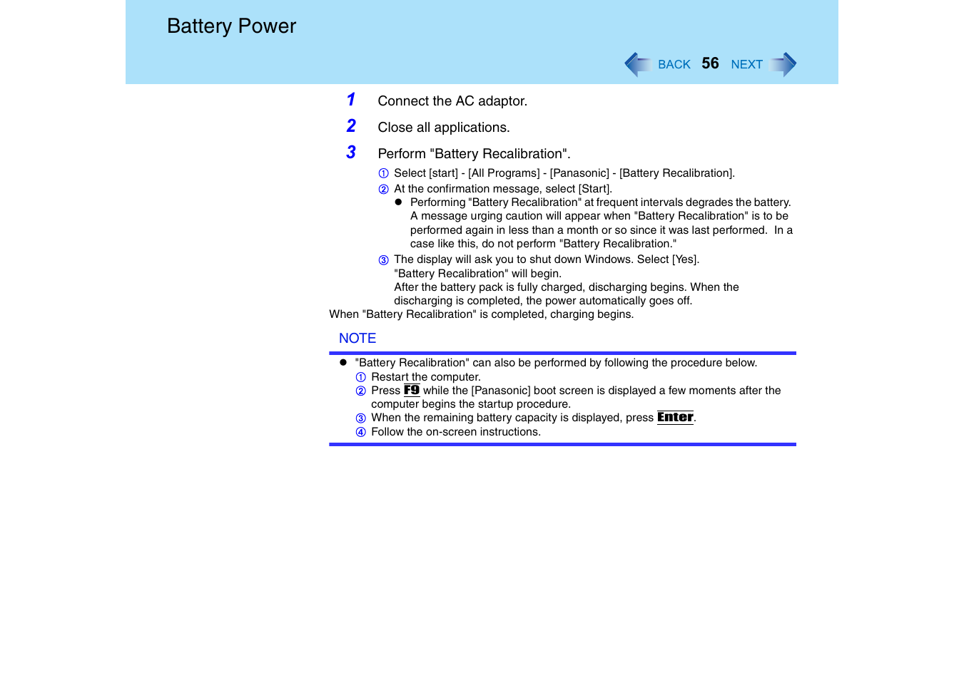 Battery power | Panasonic CF-18 User Manual | Page 56 / 130