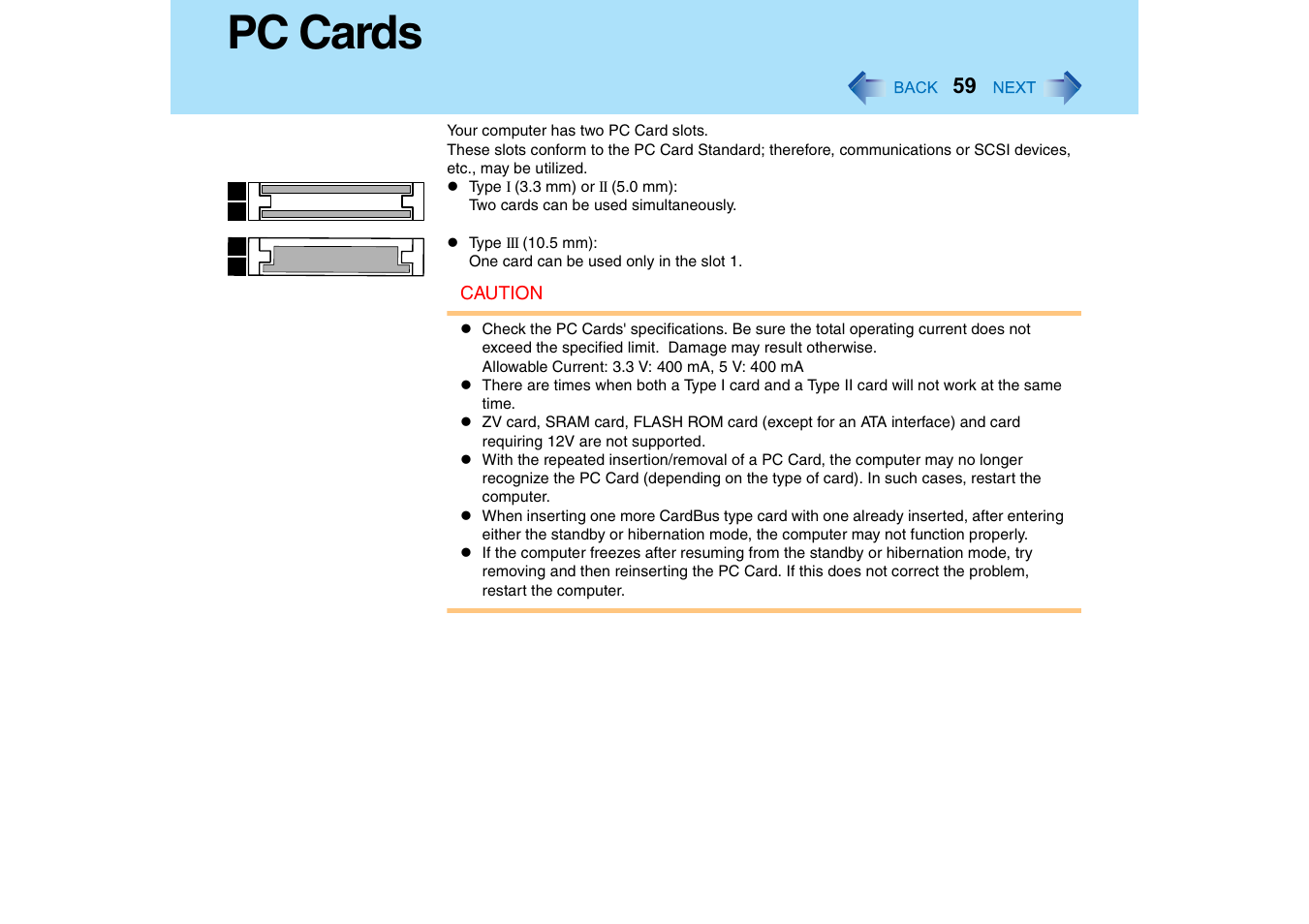 Pc cards | Panasonic CF-18 User Manual | Page 59 / 130