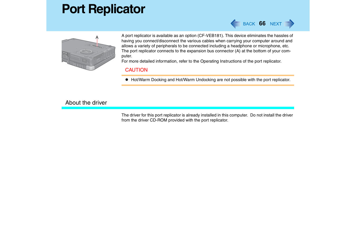 Port replicator | Panasonic CF-18 User Manual | Page 66 / 130