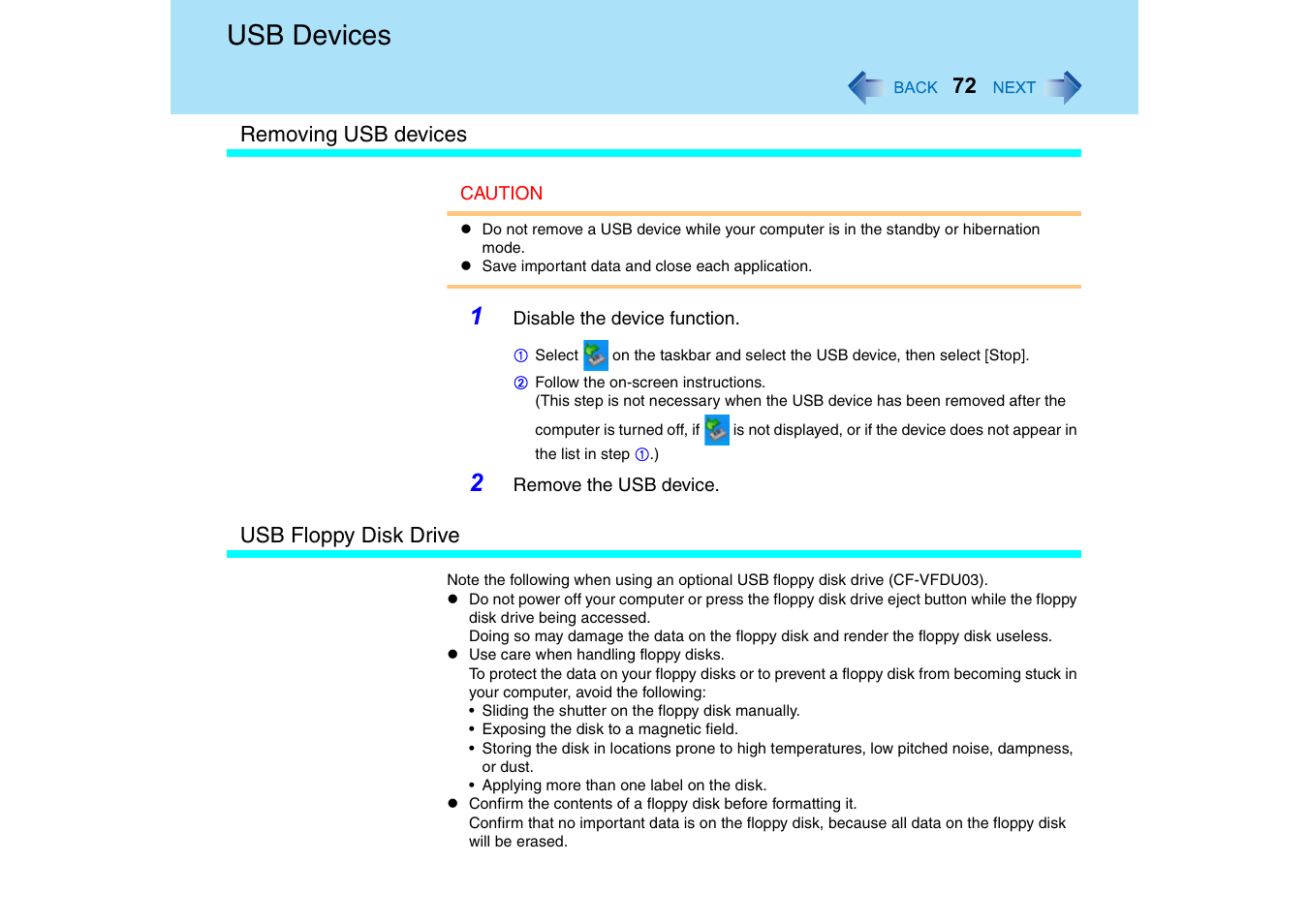 Usb devices | Panasonic CF-18 User Manual | Page 72 / 130