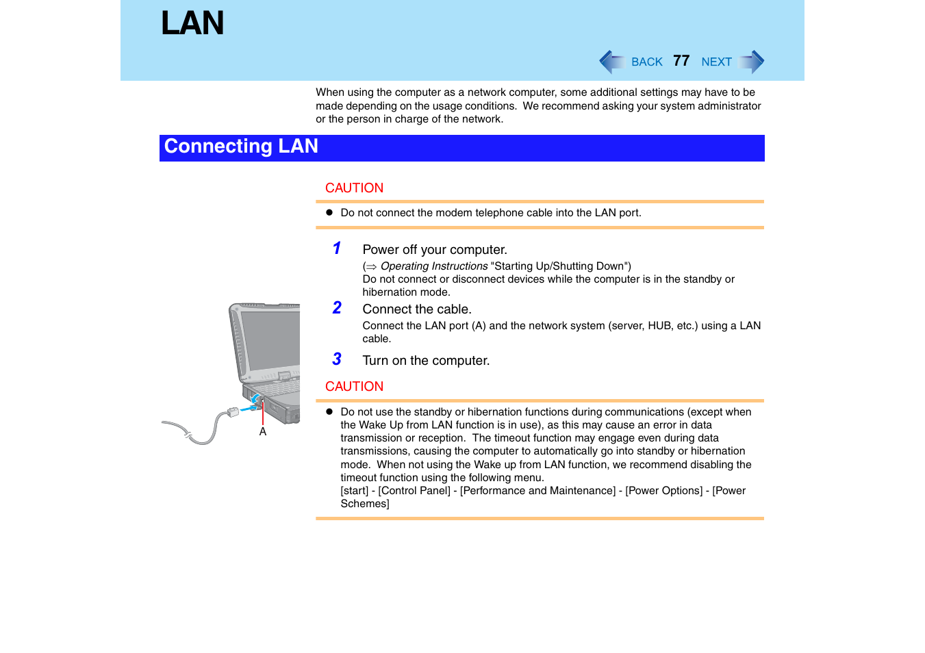 Connecting lan | Panasonic CF-18 User Manual | Page 77 / 130