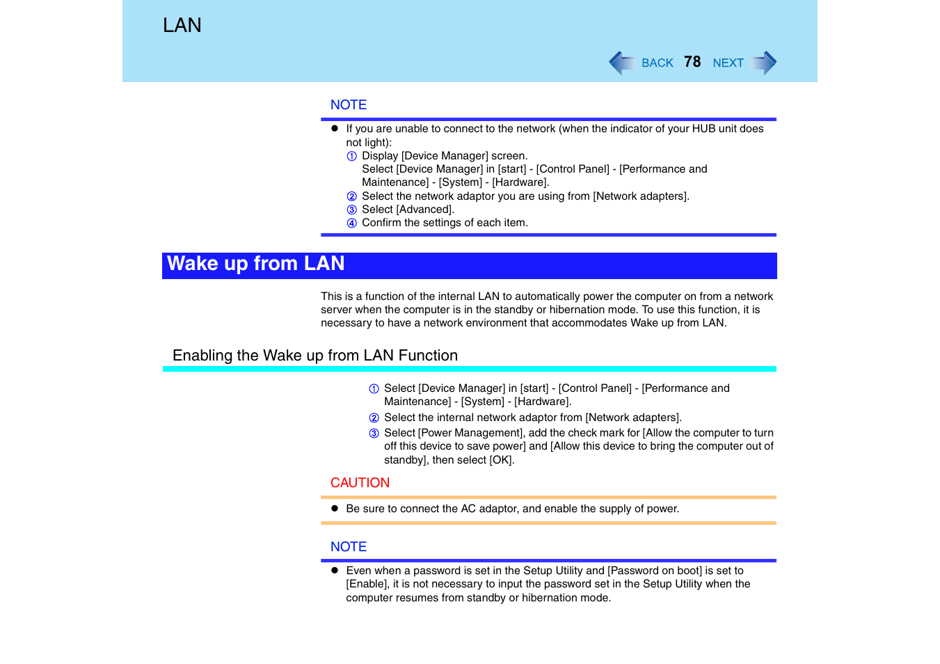 Wake up from lan | Panasonic CF-18 User Manual | Page 78 / 130