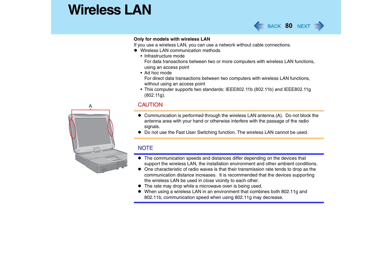 Wireless lan | Panasonic CF-18 User Manual | Page 80 / 130