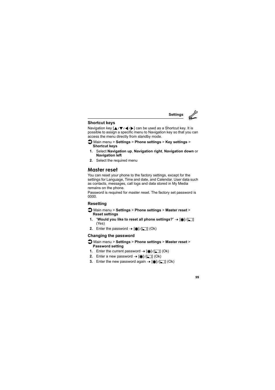 Master reset | Panasonic EB-SA6  EN User Manual | Page 102 / 170