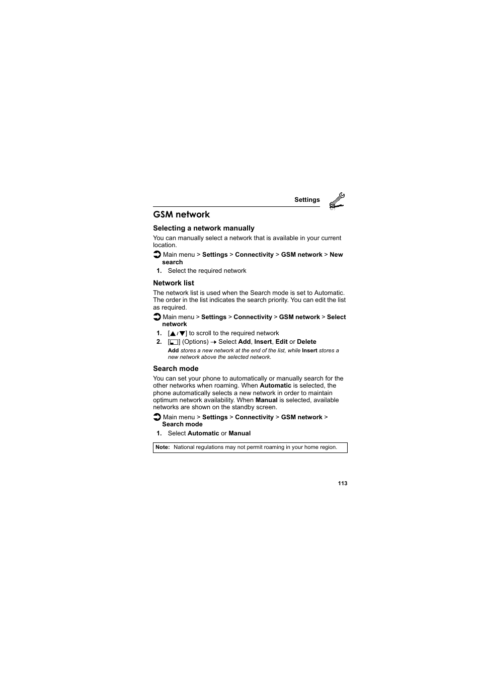 Gsm network | Panasonic EB-SA6  EN User Manual | Page 116 / 170