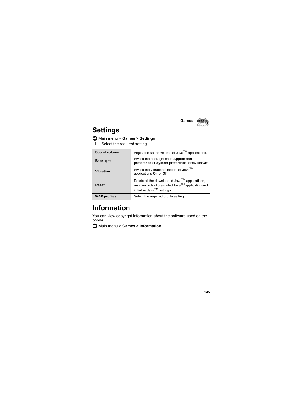 Settings, Information, Settings information | Panasonic EB-SA6  EN User Manual | Page 148 / 170