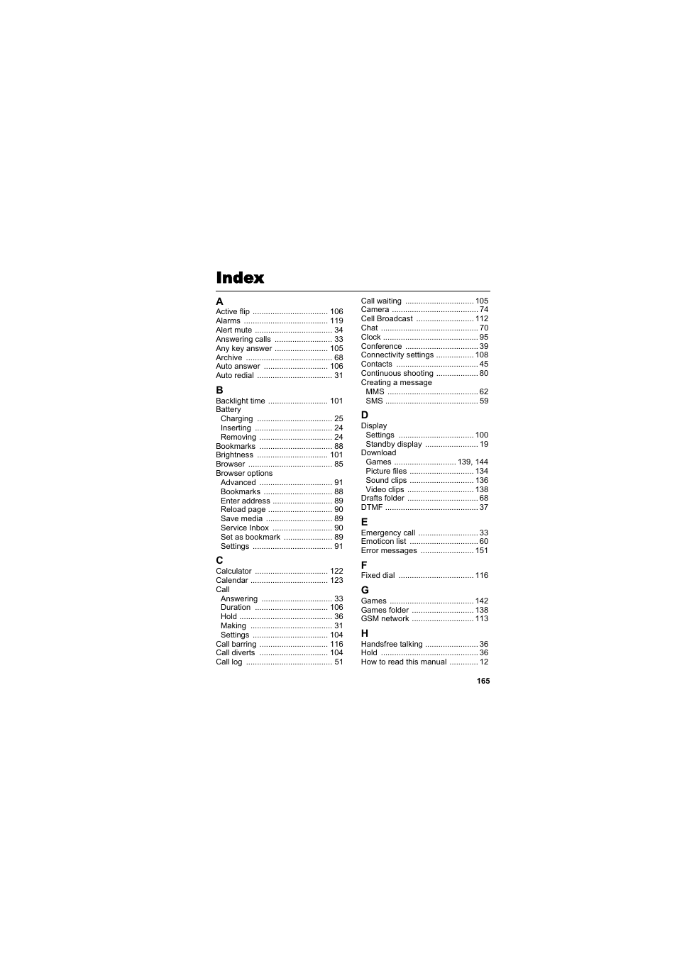 Index | Panasonic EB-SA6  EN User Manual | Page 168 / 170