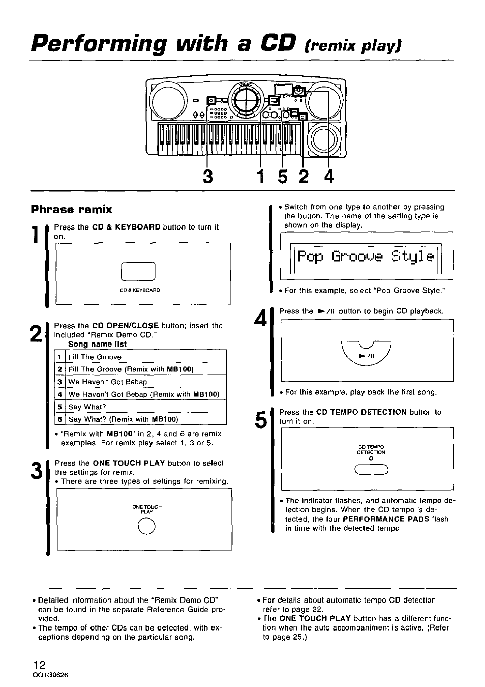 Performing with a cd, Remix play) | Panasonic SX-MB100 User Manual | Page 12 / 36