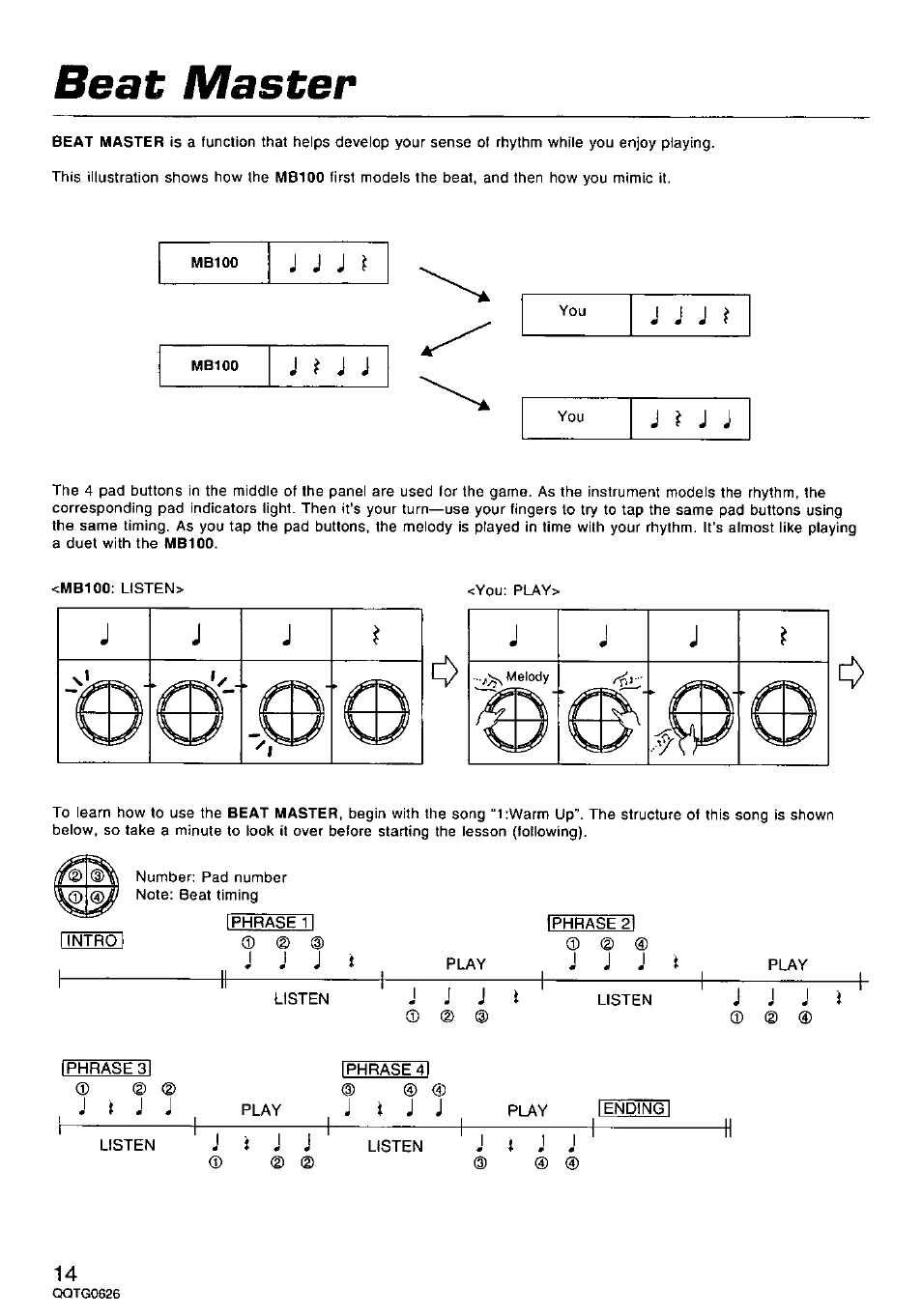 Beat master, J j j i, J m j | J j j, J i j j | Panasonic SX-MB100 User Manual | Page 14 / 36