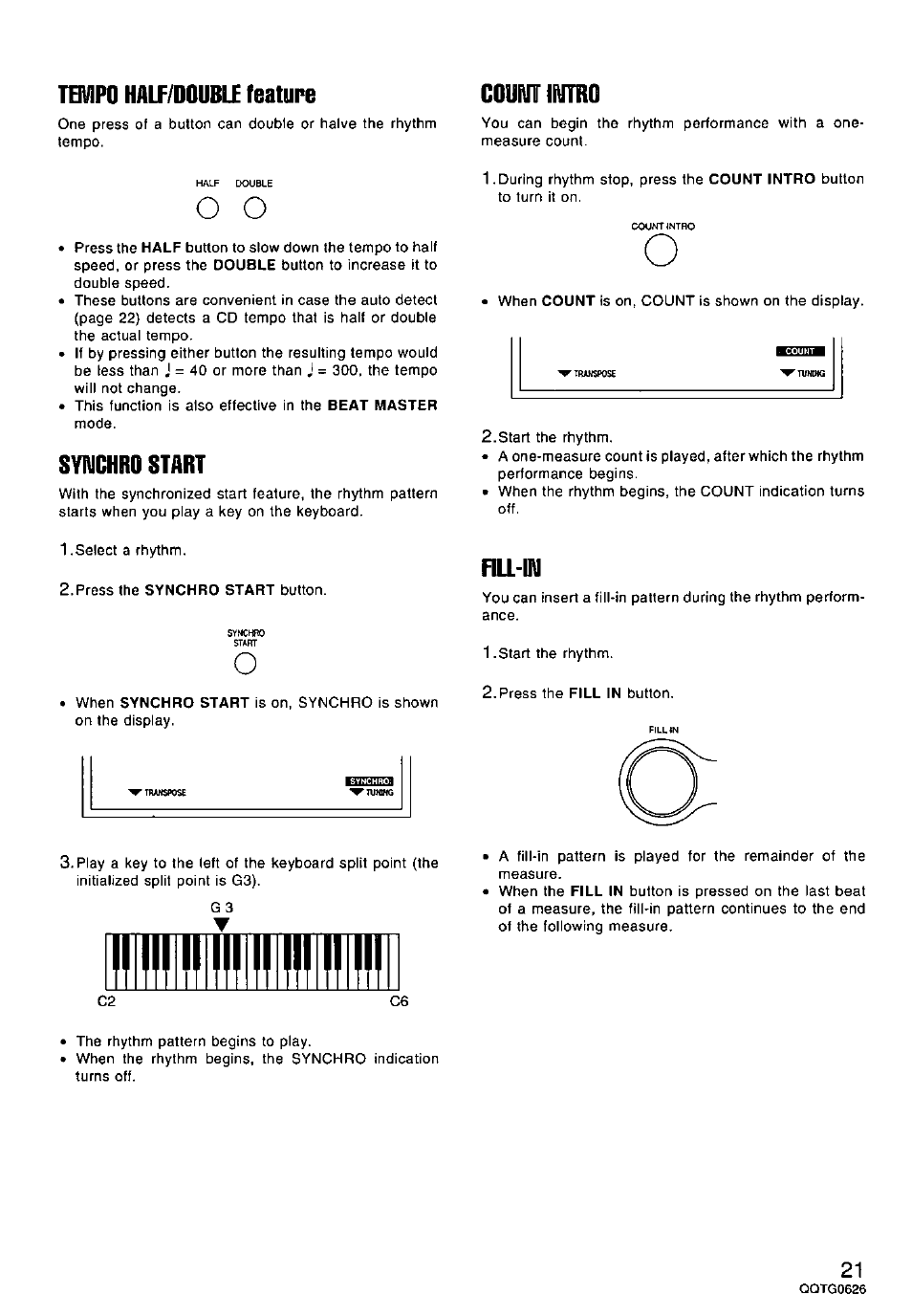 Counnr, Tevlpo half/double feature, Sy1uchr0 start | Irttro | Panasonic SX-MB100 User Manual | Page 21 / 36