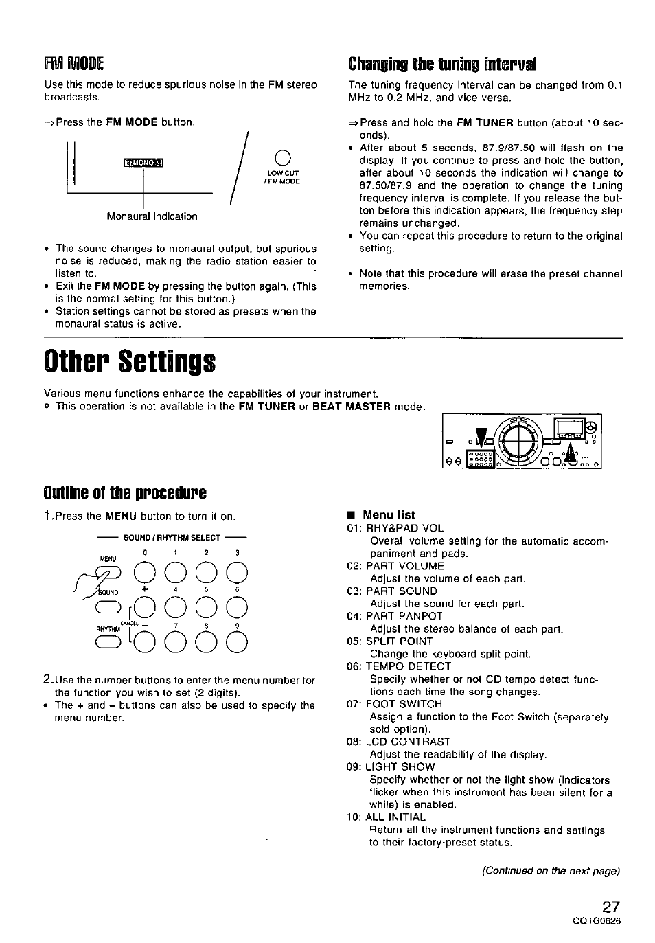 Other settings, O o 6 6 6, F№l mode | Changing the tuning intepval, Outline of the ppocedure, S “ i b 6 6 6 | Panasonic SX-MB100 User Manual | Page 27 / 36