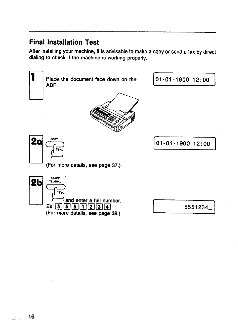 Final installation test | Panasonic Panafax UF-121 User Manual | Page 16 / 72