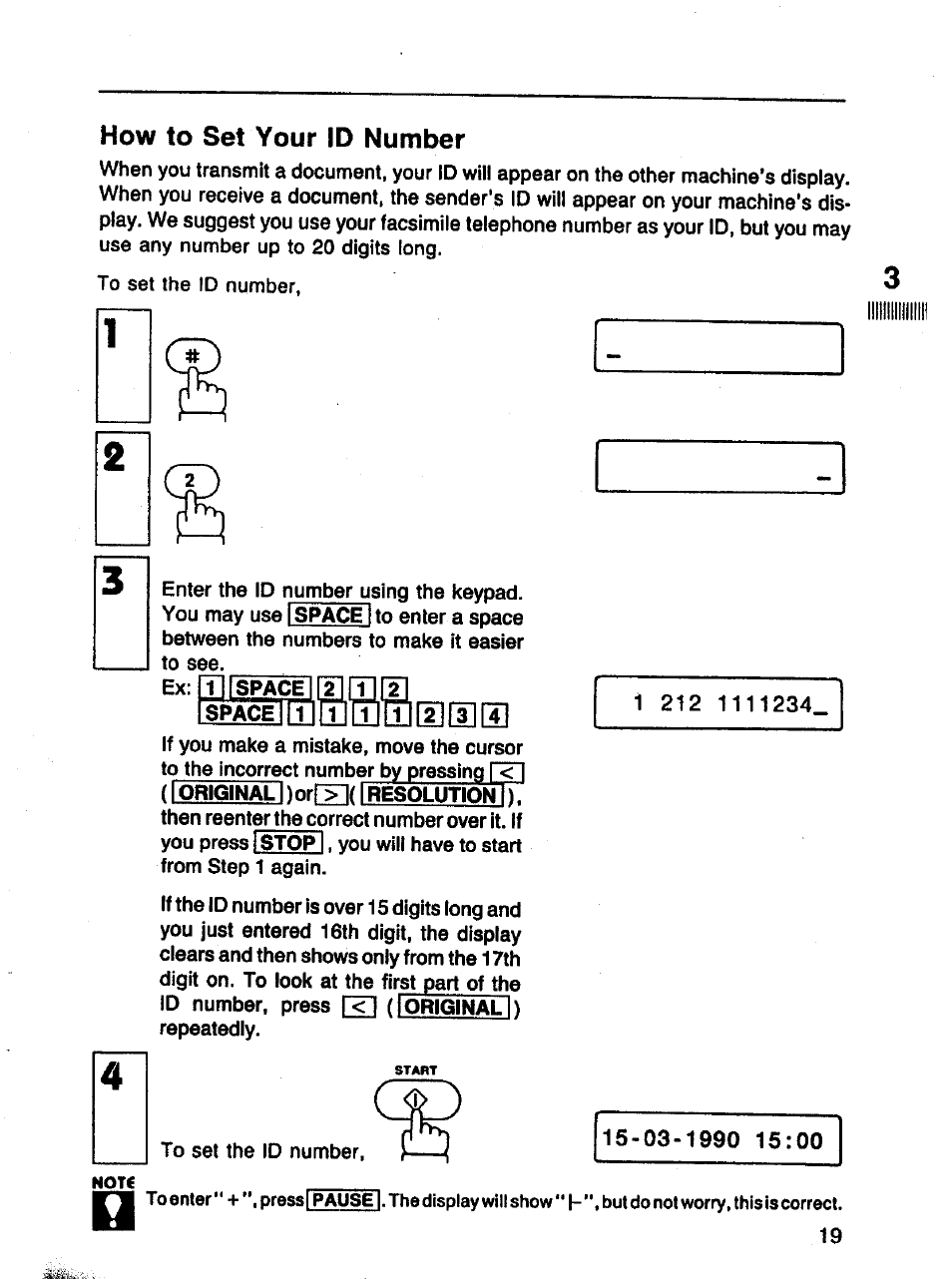 How to set your id number, Rn i, I >orr>n( i | Panasonic Panafax UF-121 User Manual | Page 19 / 72